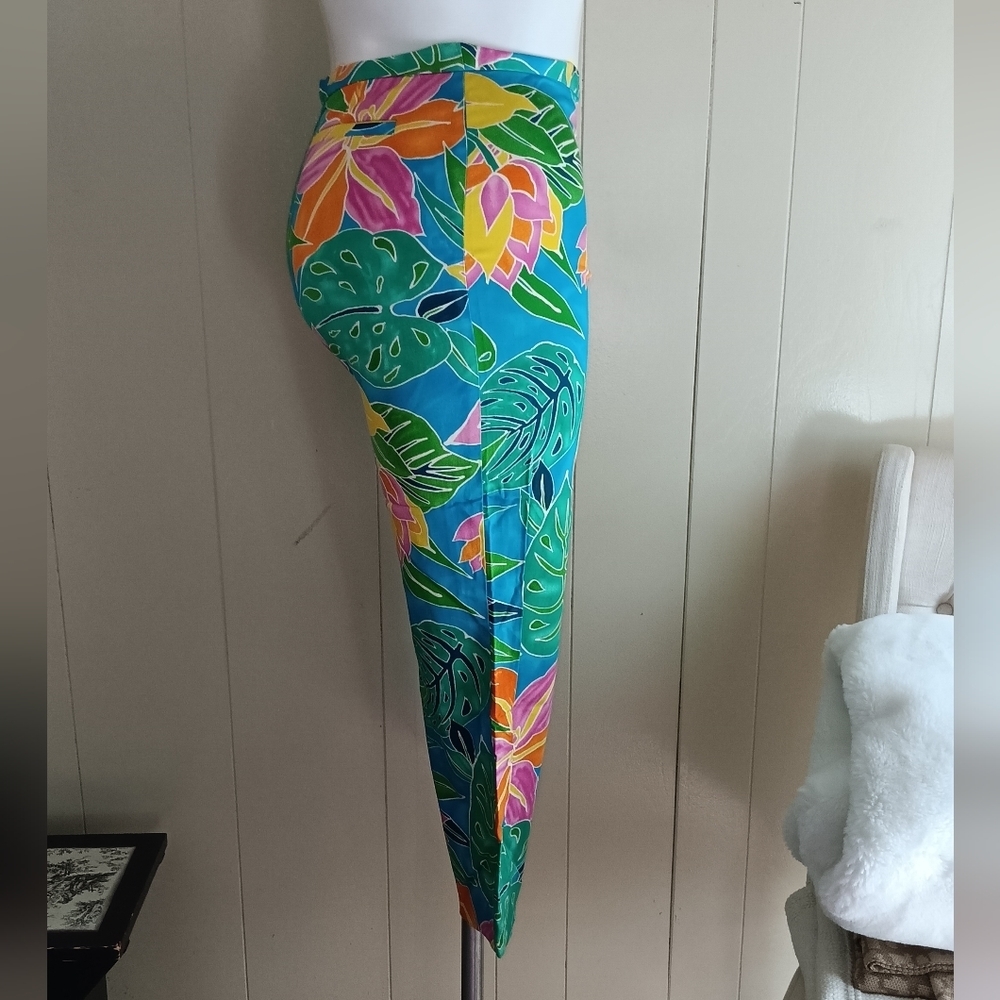 Lauren Ralph Lauren Tropical Print Ankle Pants Side Zip Colorful Sz 10 - Picture 2 of 15